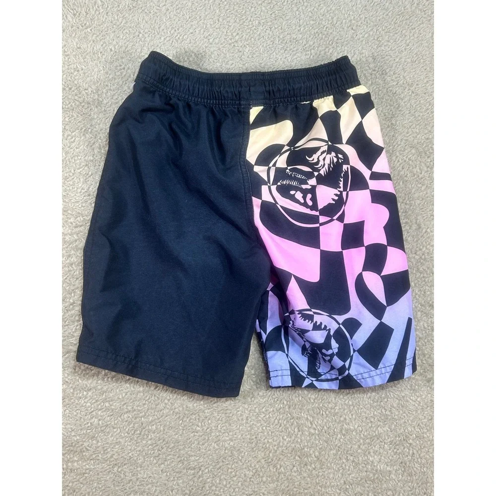 Kids Jurassic World Swim Trunks Black Pink Checkerboard Dinosaur‎ Size MD